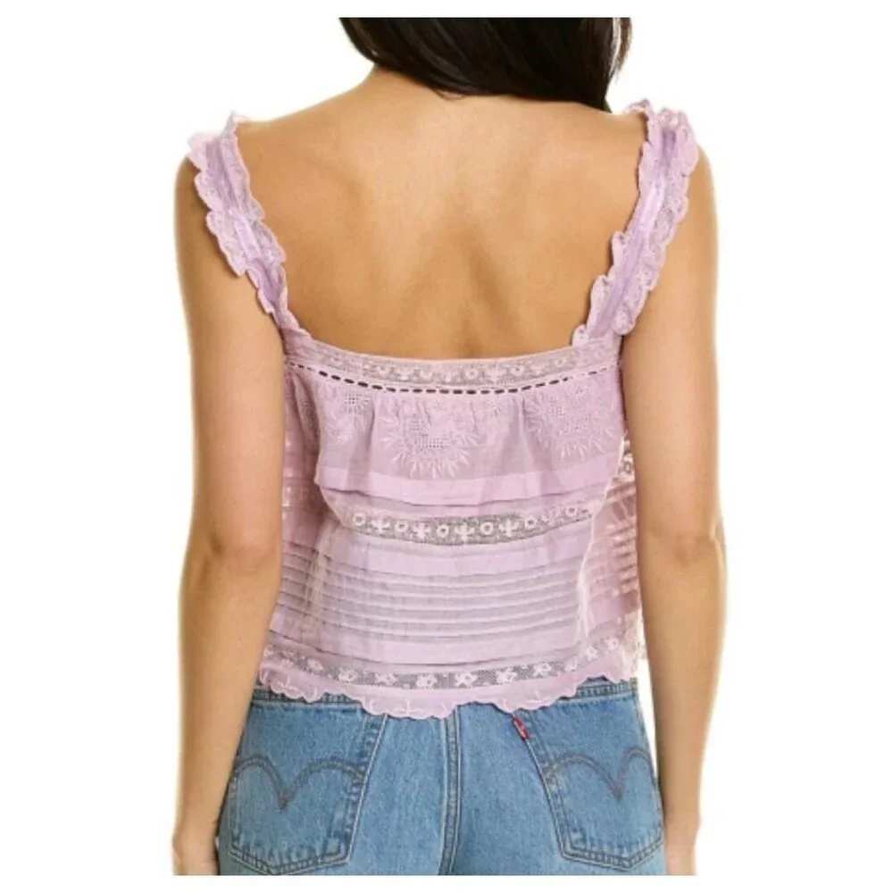 LOVESHACKFANCY Wisteria Sully Embroidered Lace Cotton Crop Top - Picture 2 of 13